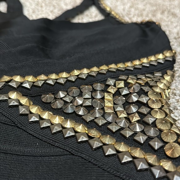 HERVE LEGER Women's Ayia Studded Mini Dress Size XS in Black - Picture 7 of 11